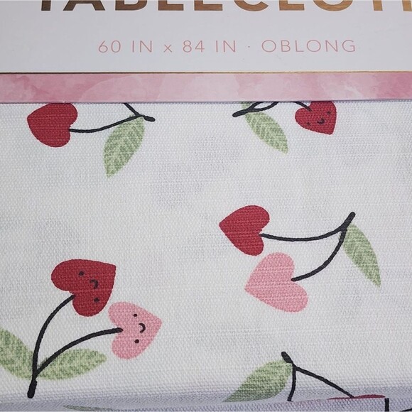 Envogue Shabby Chic Hearts And Cherries Design Cotton Tablecloth 60x84in Oblong - Picture 5 of 8